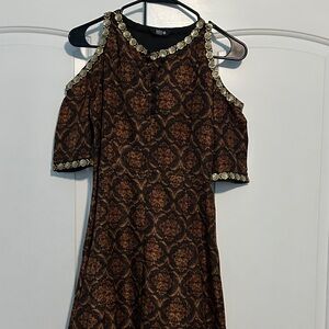 Elegant One Shoulder Dress with Gold Accents